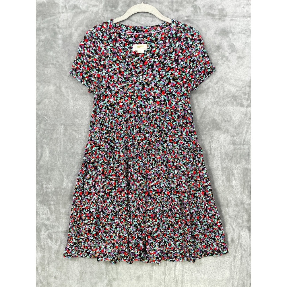 Maeve Anthropologie SMALL Mini Dress Multi Floral V-Neck Babydoll A-Line Viscose